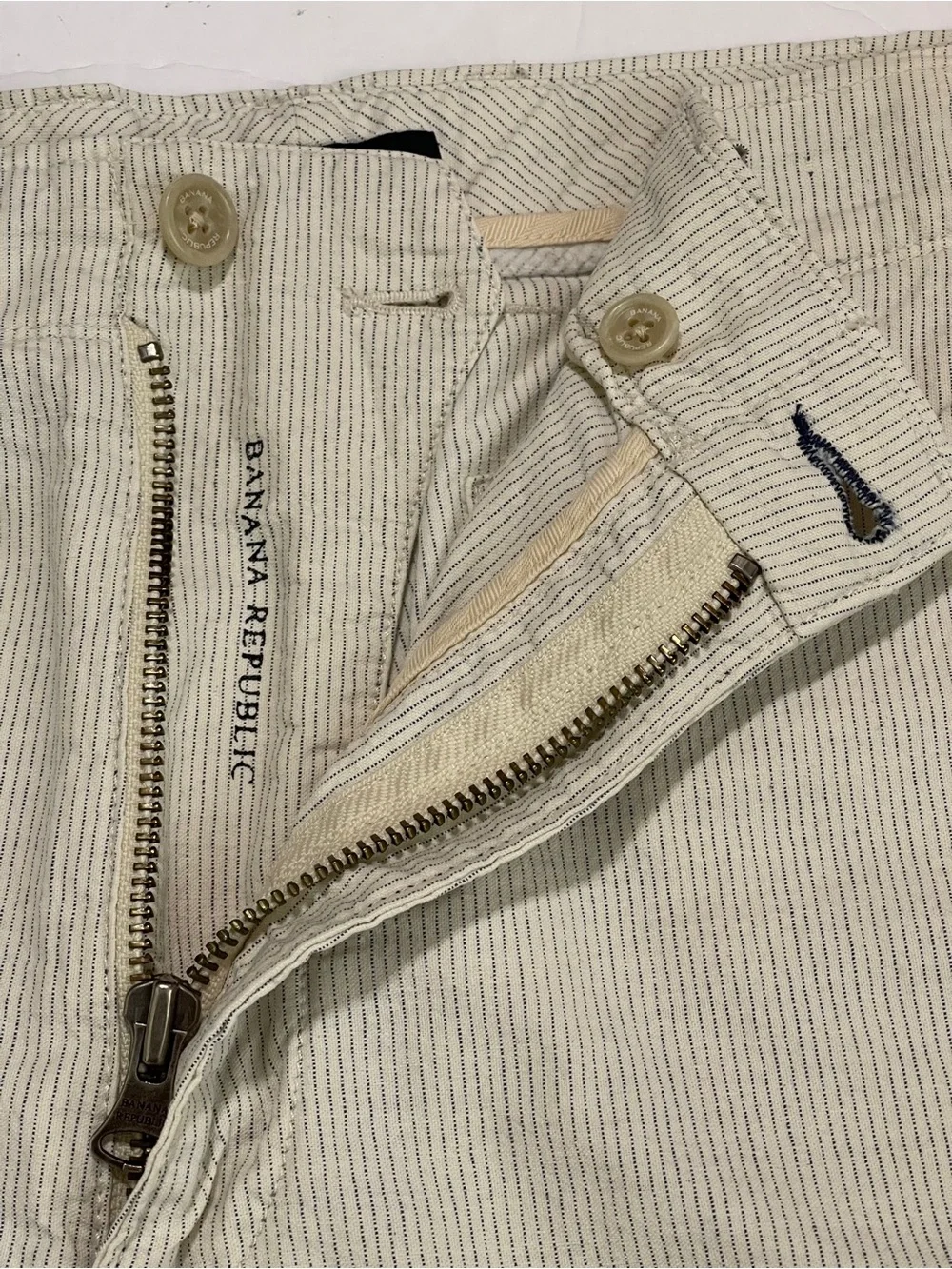 Banana Republic Beige Pinstriped Cotton-Blend Chino Shorts
